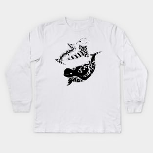 kawaii twins whales in beluga pattern ecopop Kids Long Sleeve T-Shirt